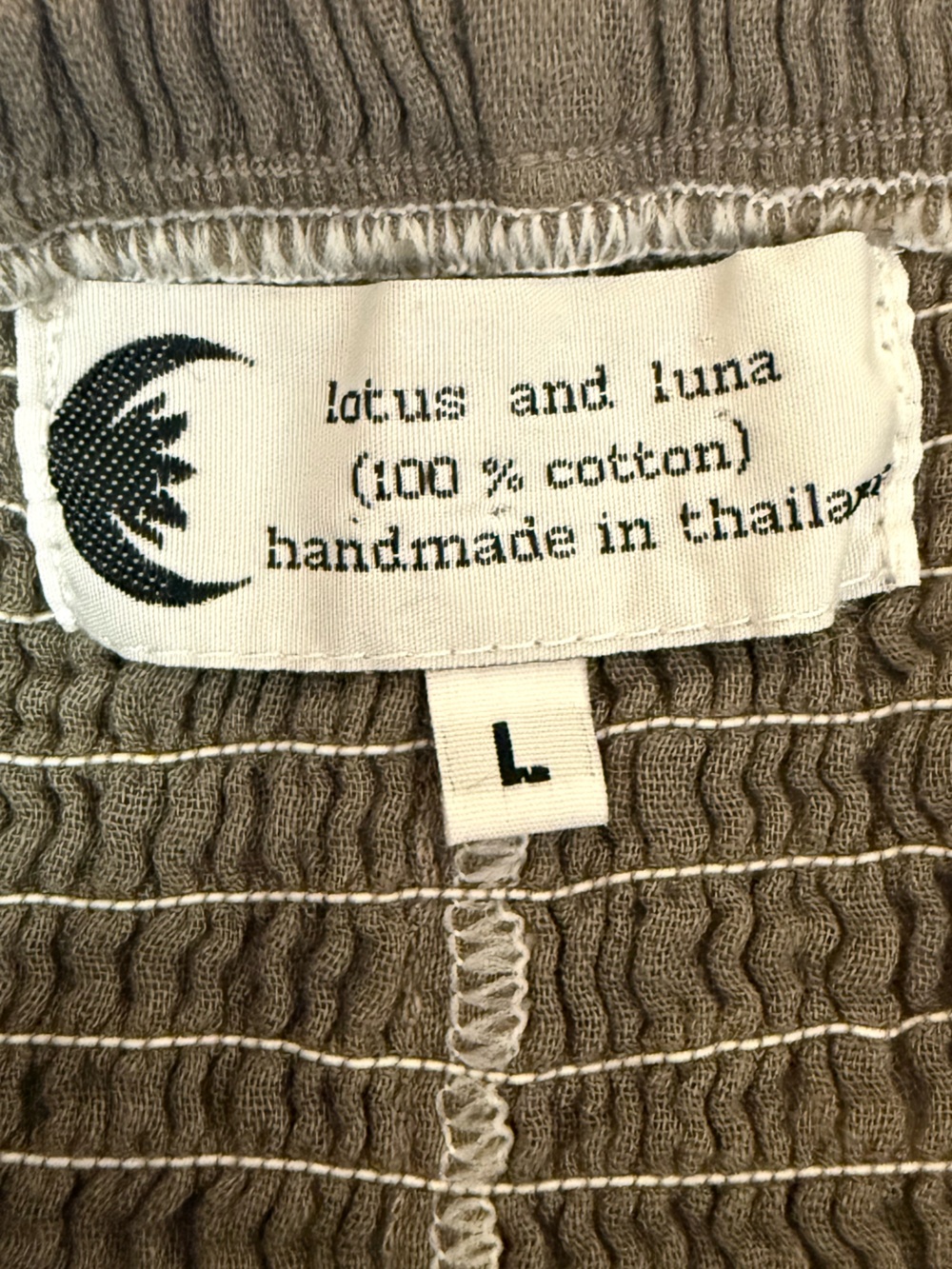 Lotus & Luna - Texturized Wide Leg Cotton Pants in Taupe - size L - Picture 3 of 3